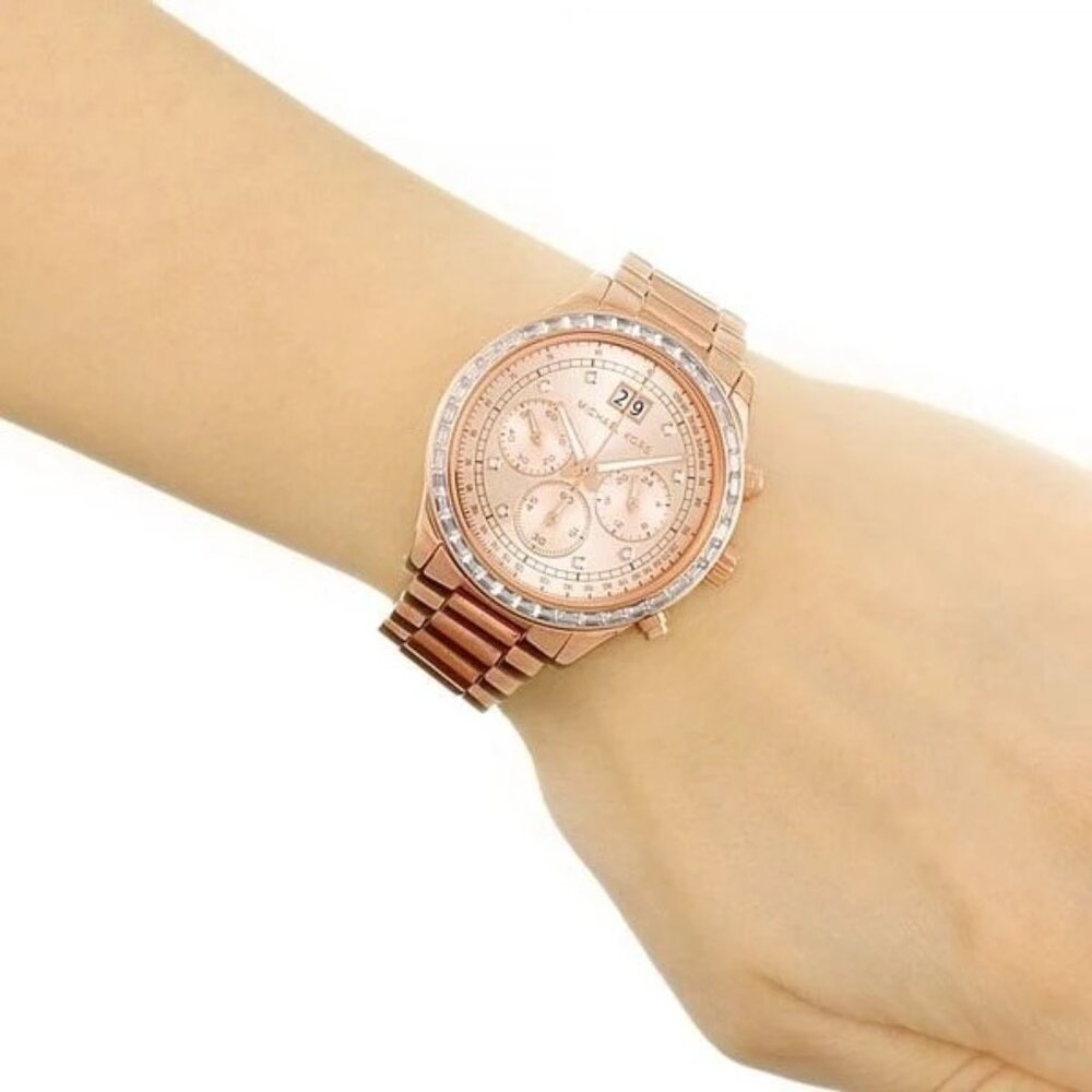 Michael Kors Rose Gold Womens Chronograph Watch w/Crystal Bezel & Date Display - Picture 10 of 11